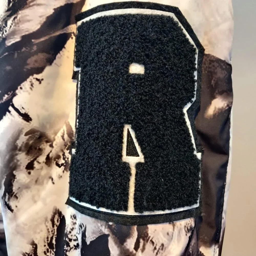 Punk Royal Mens Black White Marbled Tie Dye Snaps Arm Patches Bomber Jacket L - Picture 5 of 11